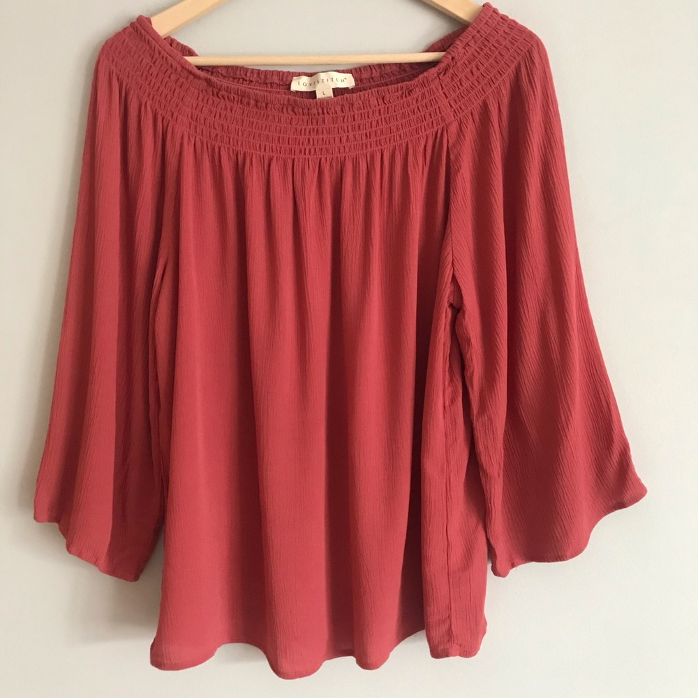 Lovestitch off shoulder wide sleeve rust blouse